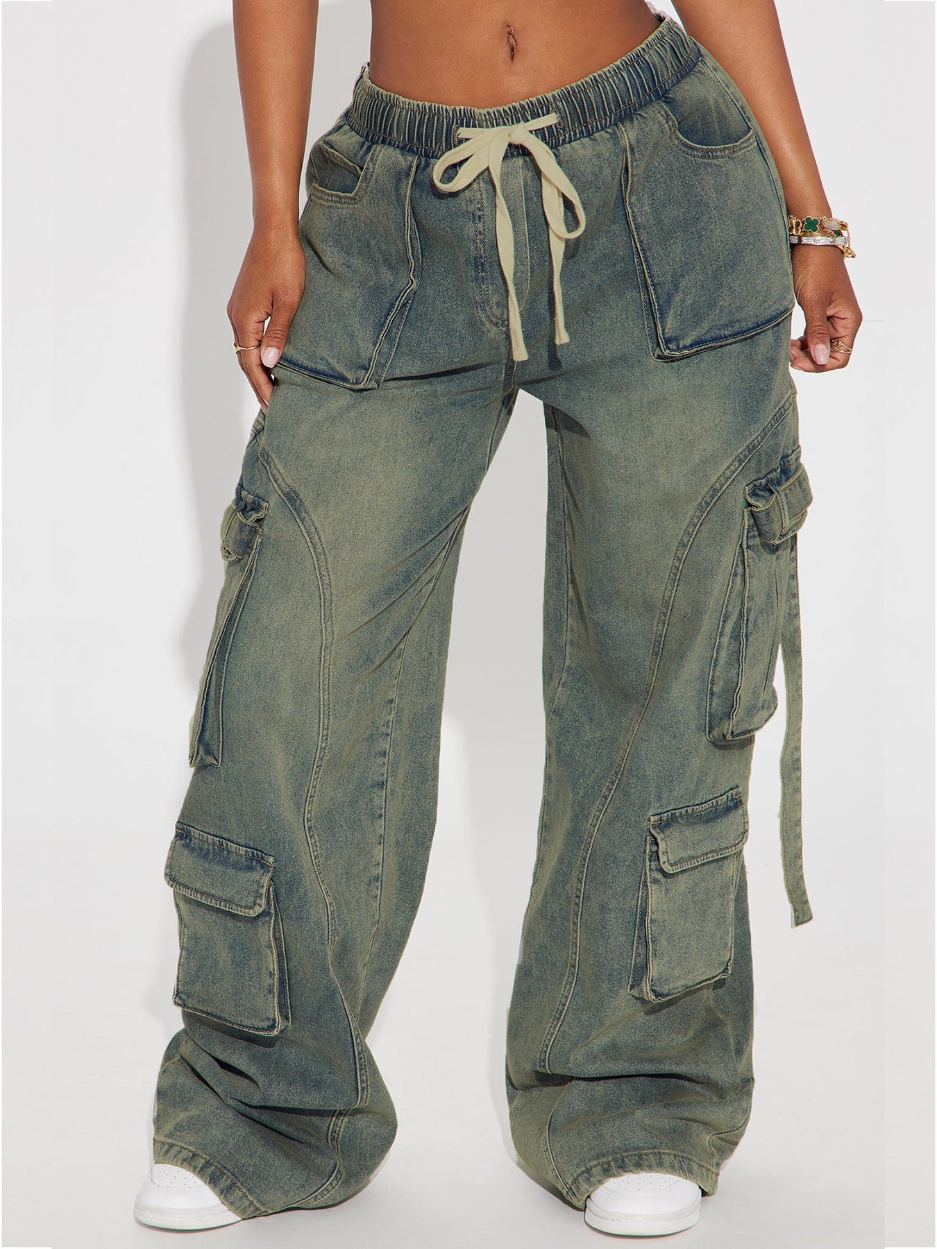 Women street hip-hop loose cargo Denim wide-leg pants 3