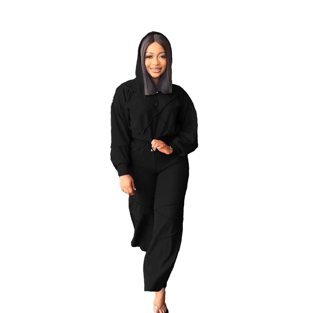 Fashion Sports Hooded Fall Winter Straight Casual Trousers Two Piece 10