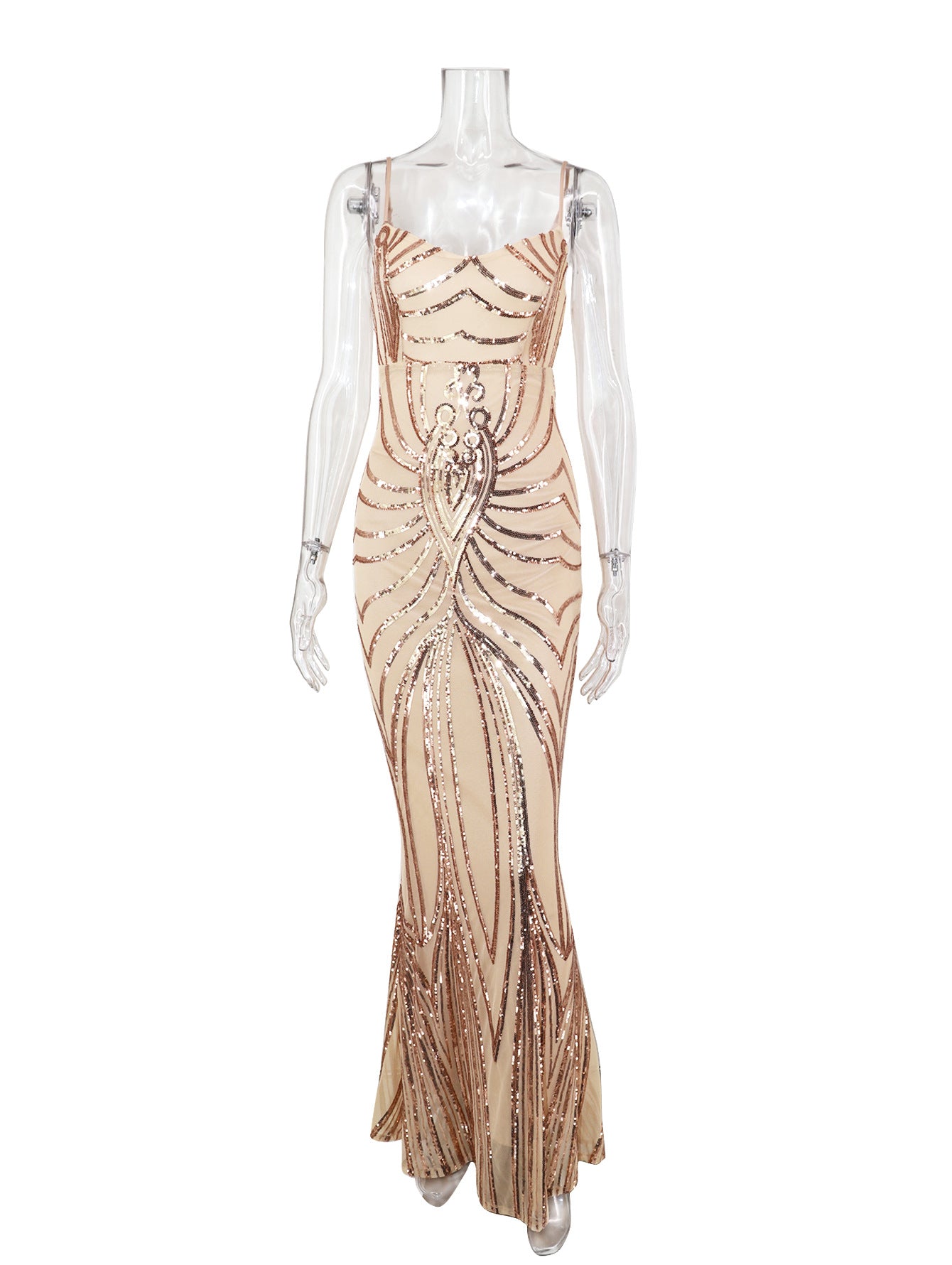 Sexy Low Back Sequin Long Dress Strap Stretch Dress 18