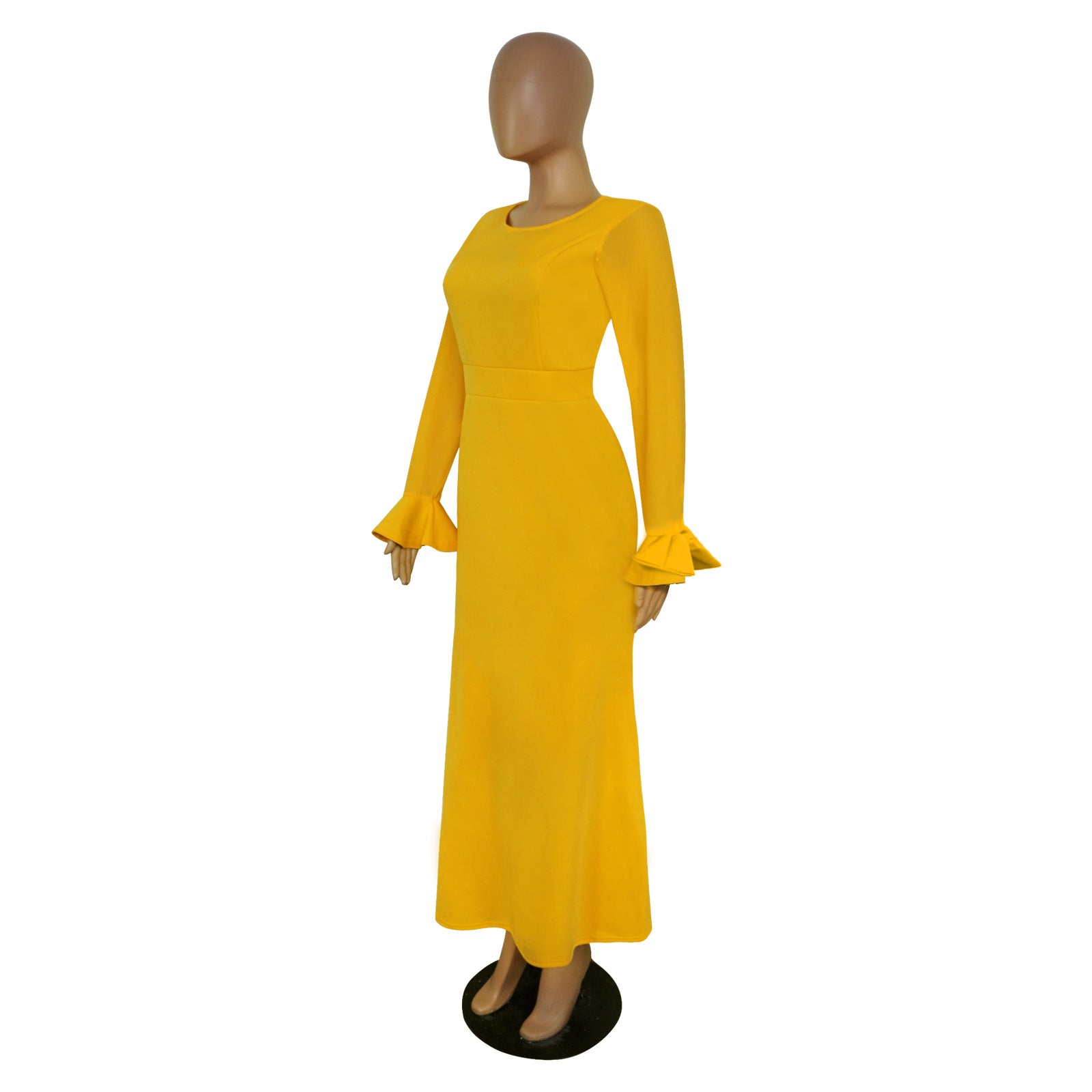 Women's Round Neck Long Sleeve Mesh Patchwork Maxi Dress Solid Plus Size Dress 25