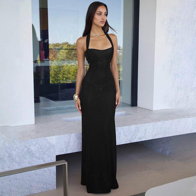 Summer Women Sexy Halter Neck Patchwork Backless Bodycon Dress 6