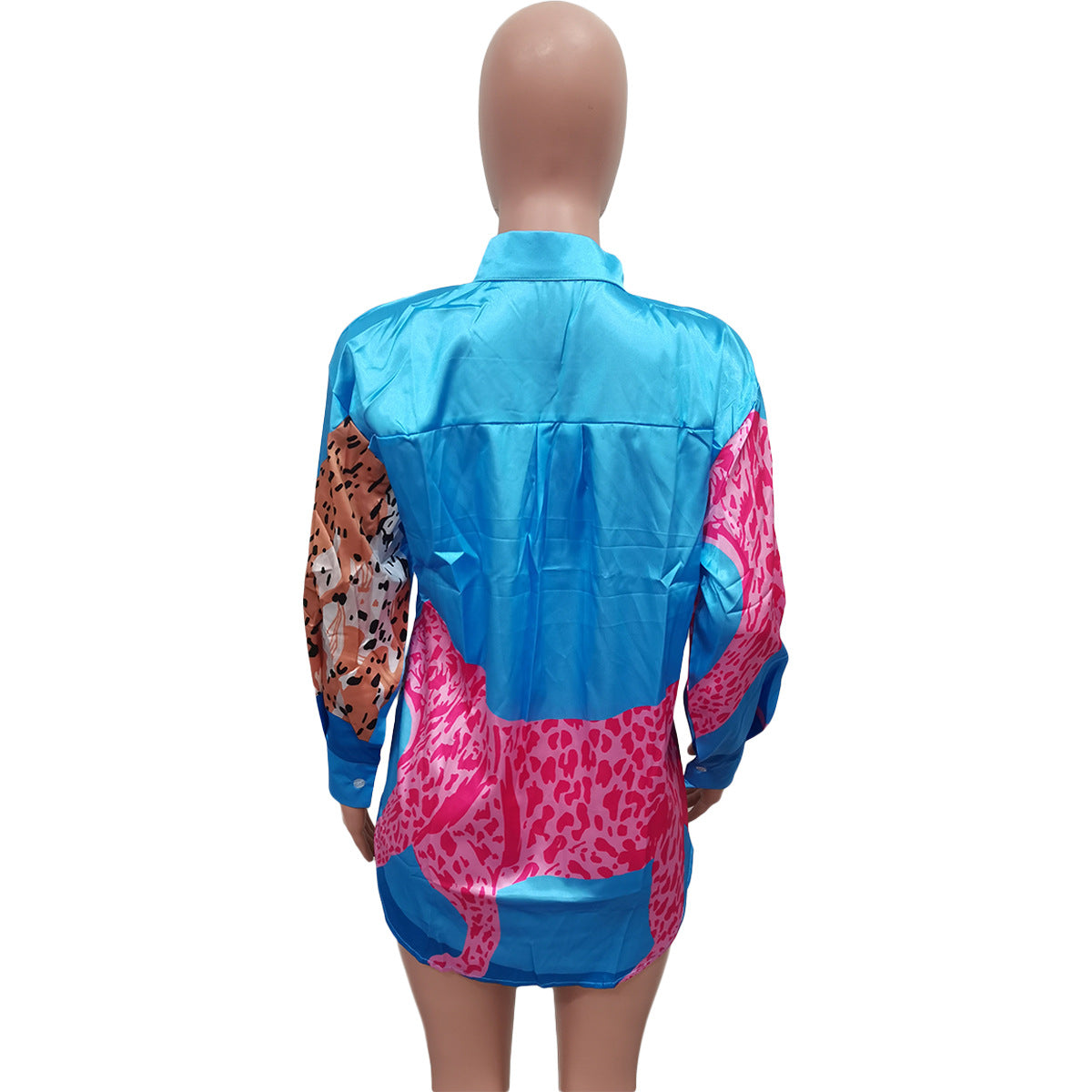 Womens Colorblock Leopard Print Button-Up Shirt Dress 6