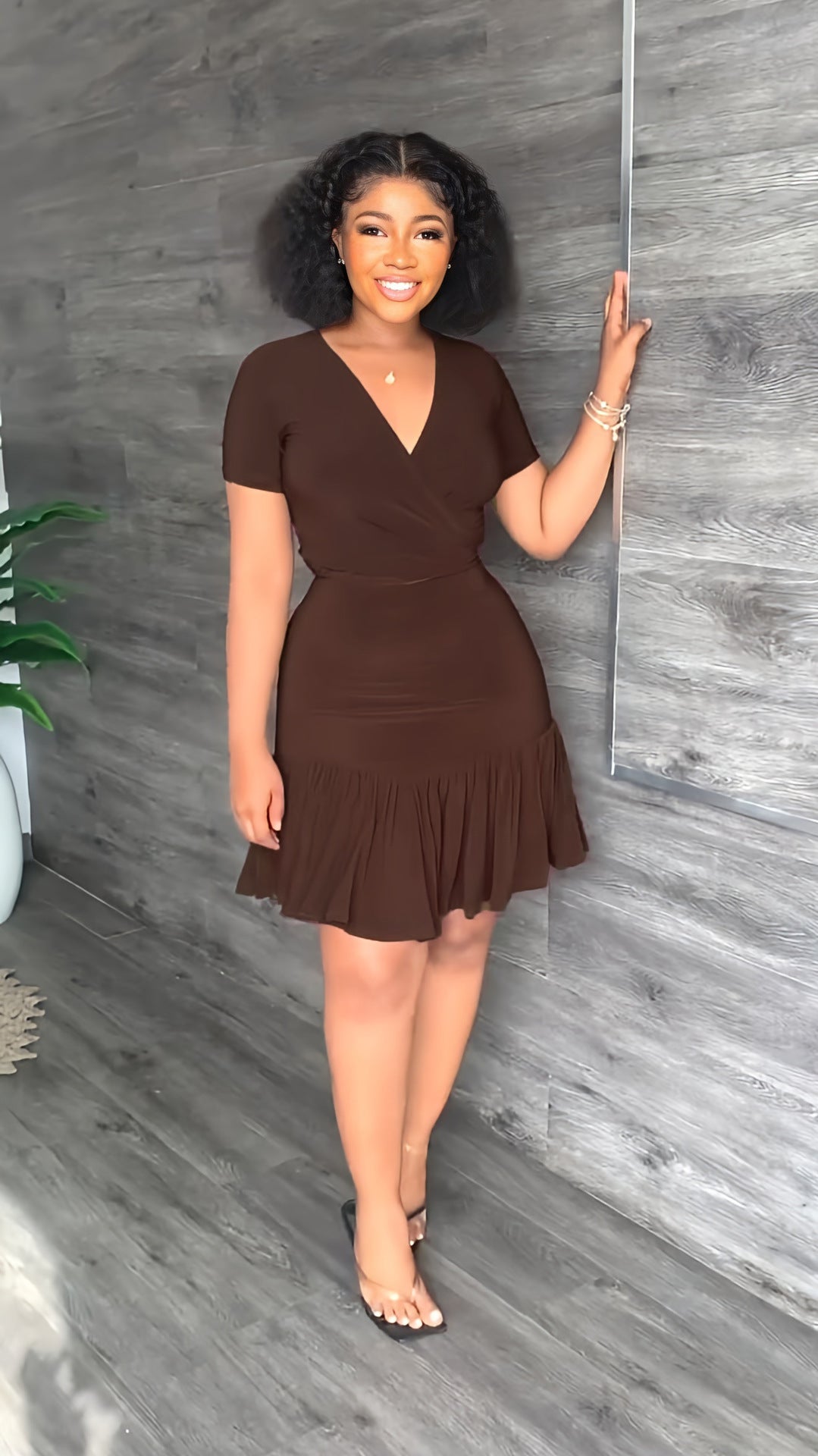 V Neck Short Sleeve Lace-Up T-Shirt Ruffle Skirt Casual Holidays Two-Piece Set 5