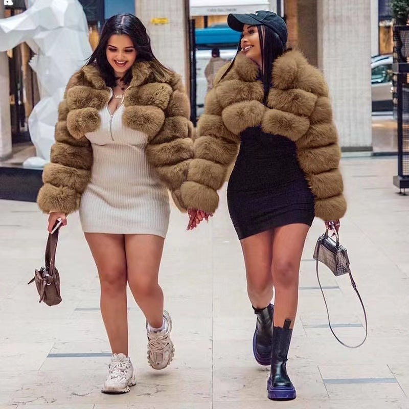 Cropped Coat Fashionable Faux Fur Coat Women Stand Collar Long Sleeves 18