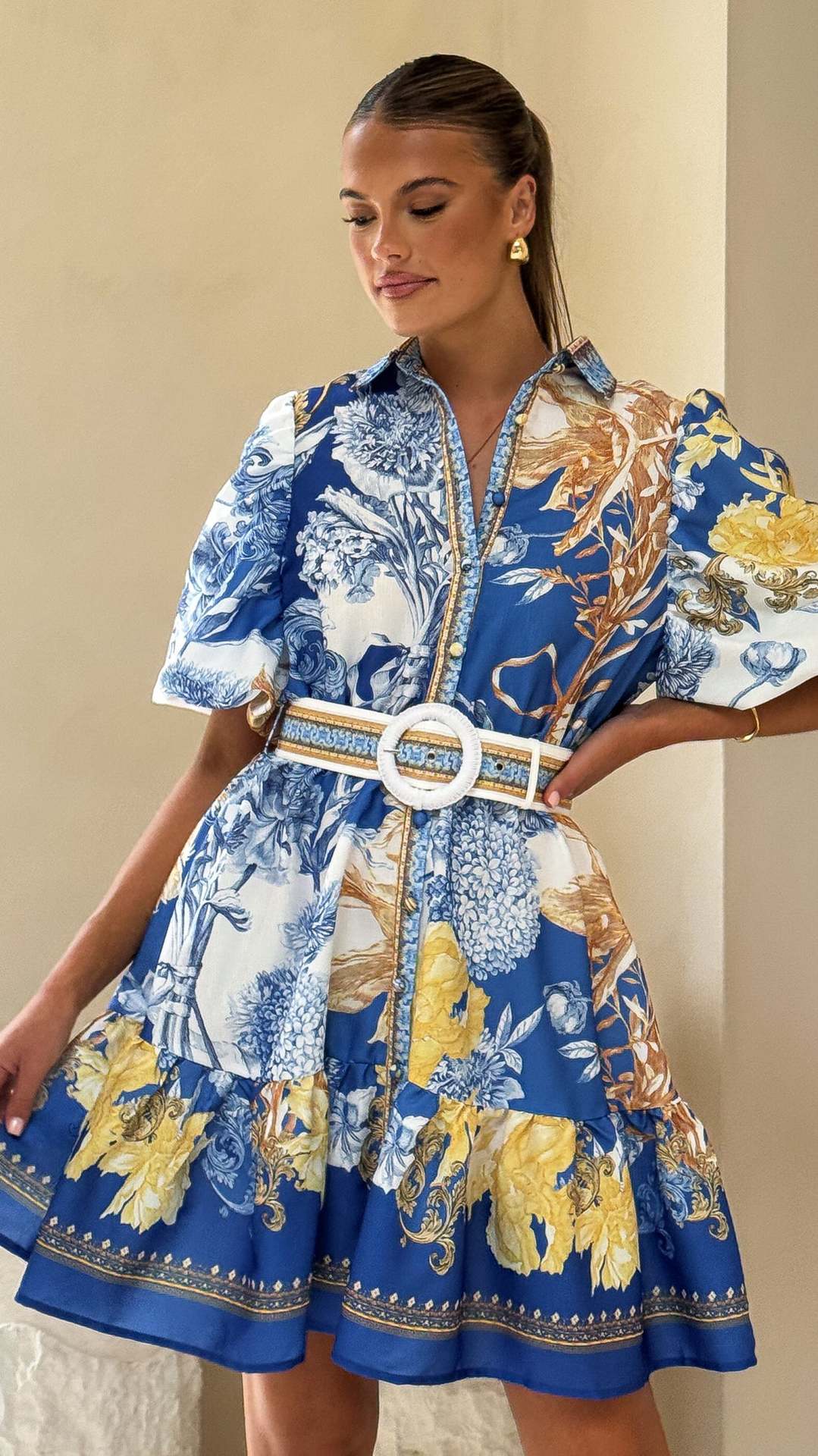 Summer Casual Fashion Print Turndown Collar Women's Shirt Dress