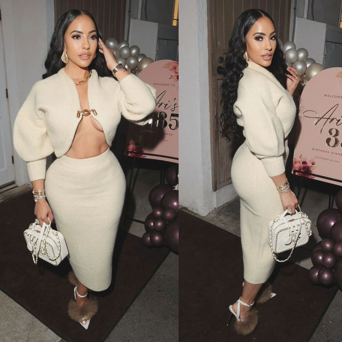 Women cardigan sweater and Bodycon Skirt Two Piece Set 3