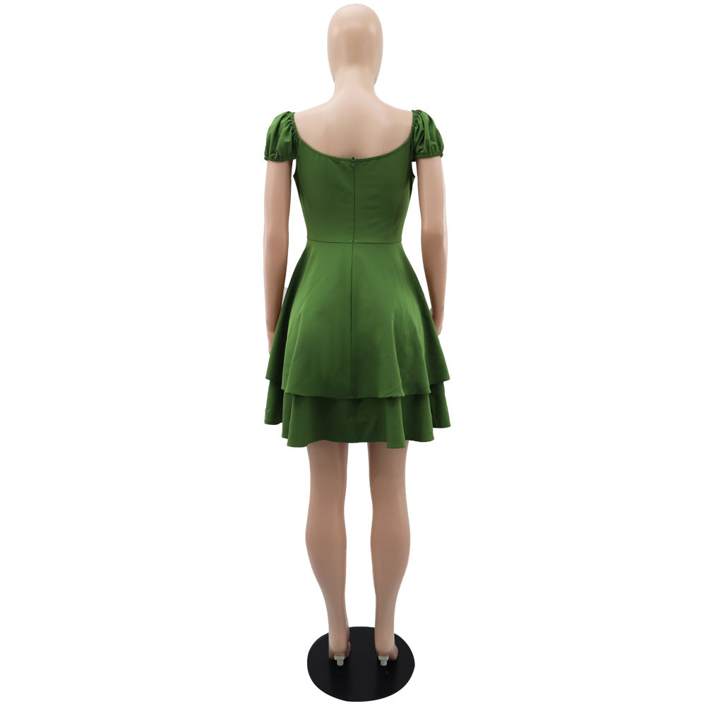 Square Neck Chic Ladiessummer High Waist Women's Mini Dress 15