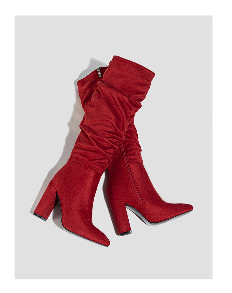 Women high-heeled suede wrinkled high-cut boots 17