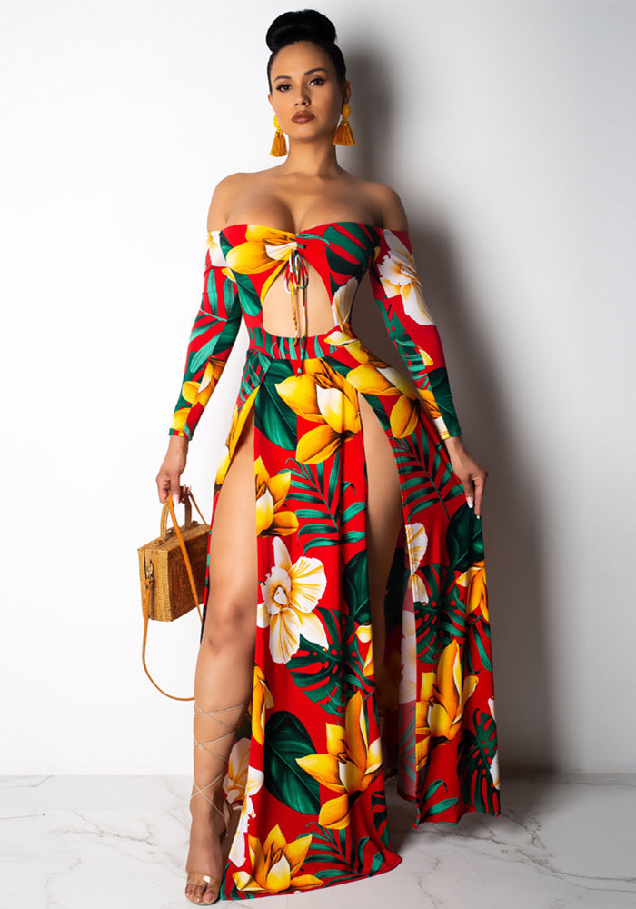 Women sexy irregular Lace-Up off-shoulder Dress