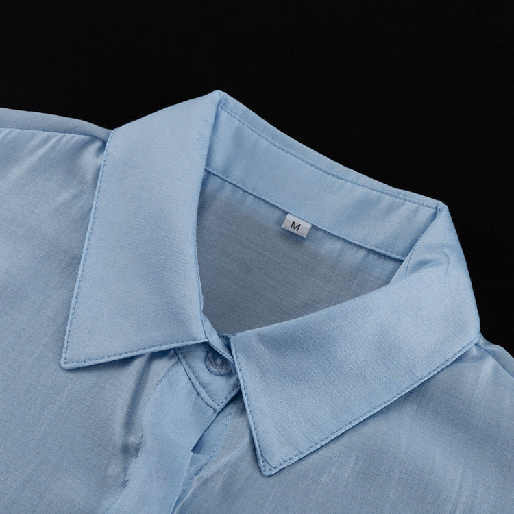 Women's fashion casual long-sleeved solid color shirt chic career top 11