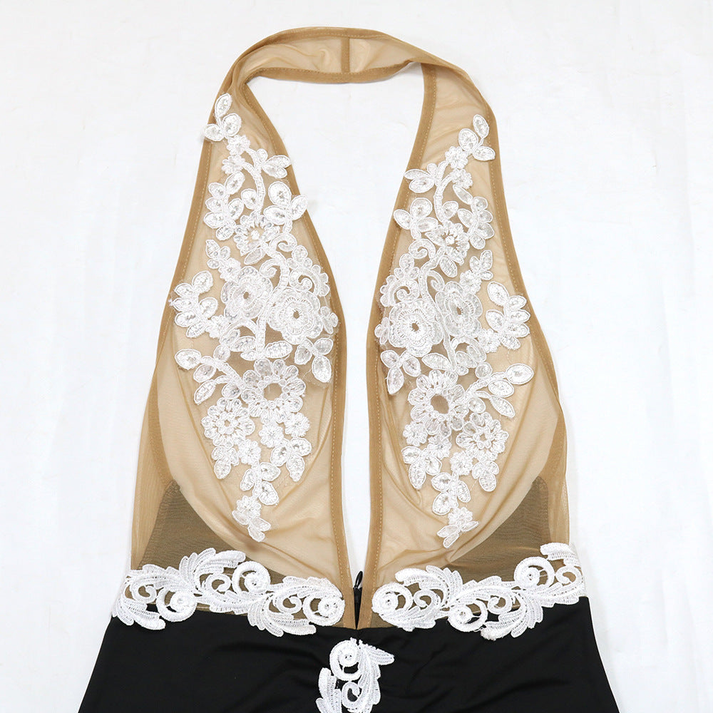 Women Solid See-Through Halter Neck Bodycon Dress 10