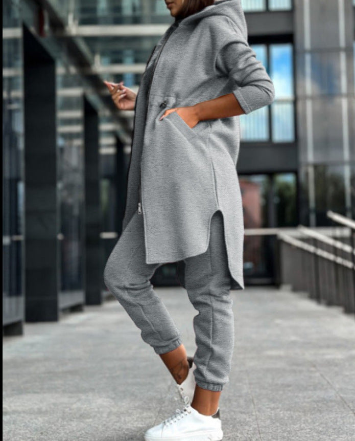 Women Casual hooded fleece jacket and pant two-piece set 14