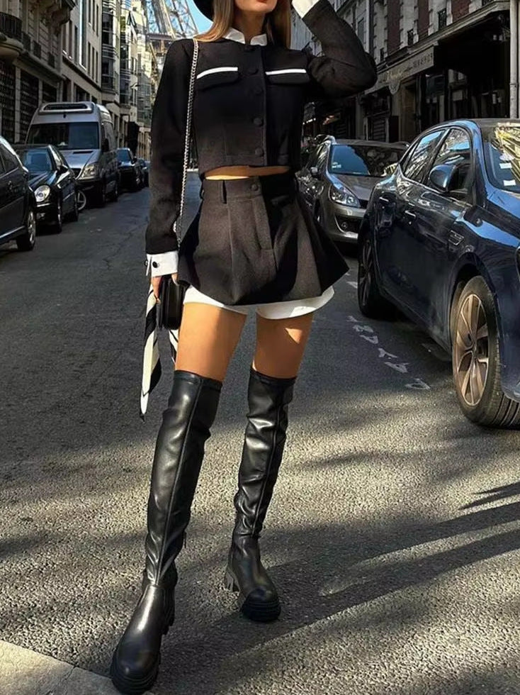 Autumn fashion contrast woolen Coat skirt Two Piece Set 3