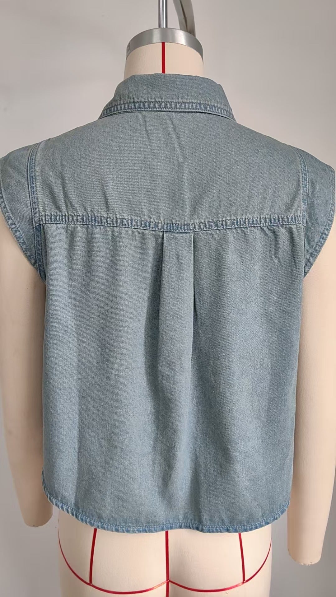 Summer Fly Sleeves Turn-Down Collar Single-Breasted Denim Vest 10