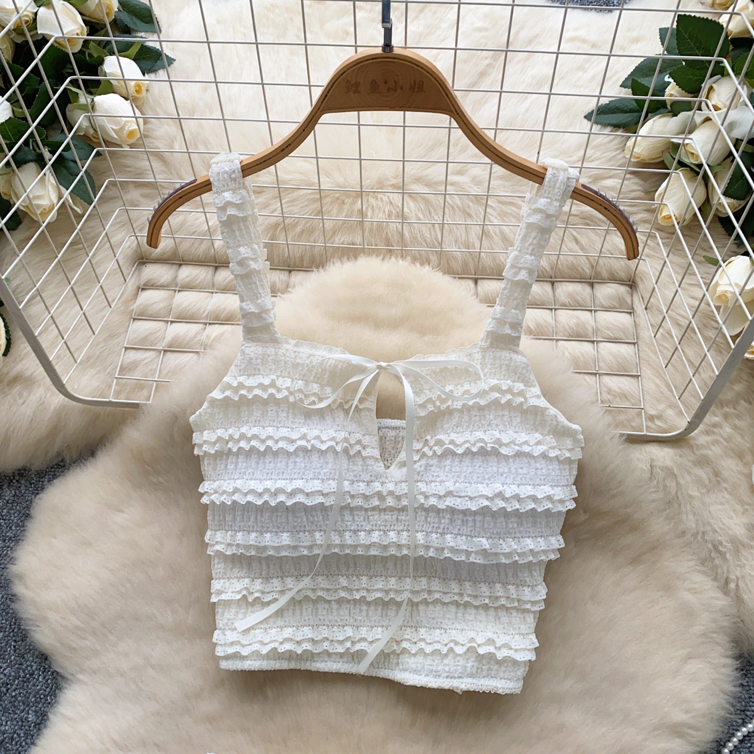 Summer Chic Women's Square Neck Camisole Vest High Waist Pleated Ruffle Skirt Two Piece Set 18