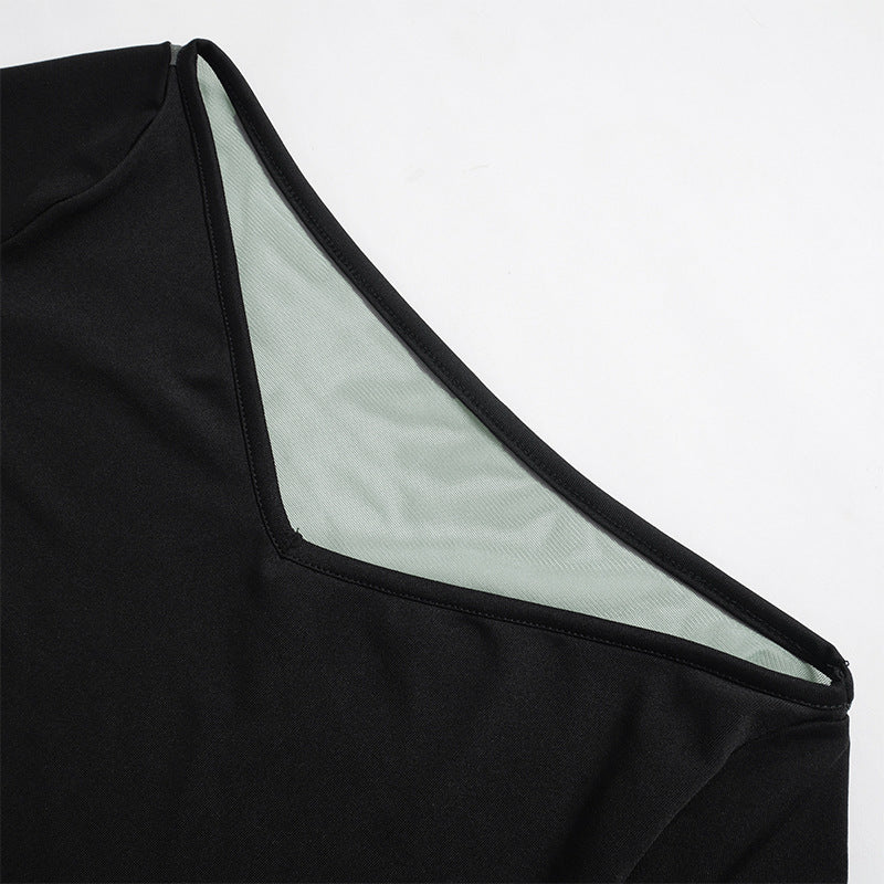 Women's Autumn Casual Patchwork Mesh Dragon Print Long Sleeve Slim Dress 8