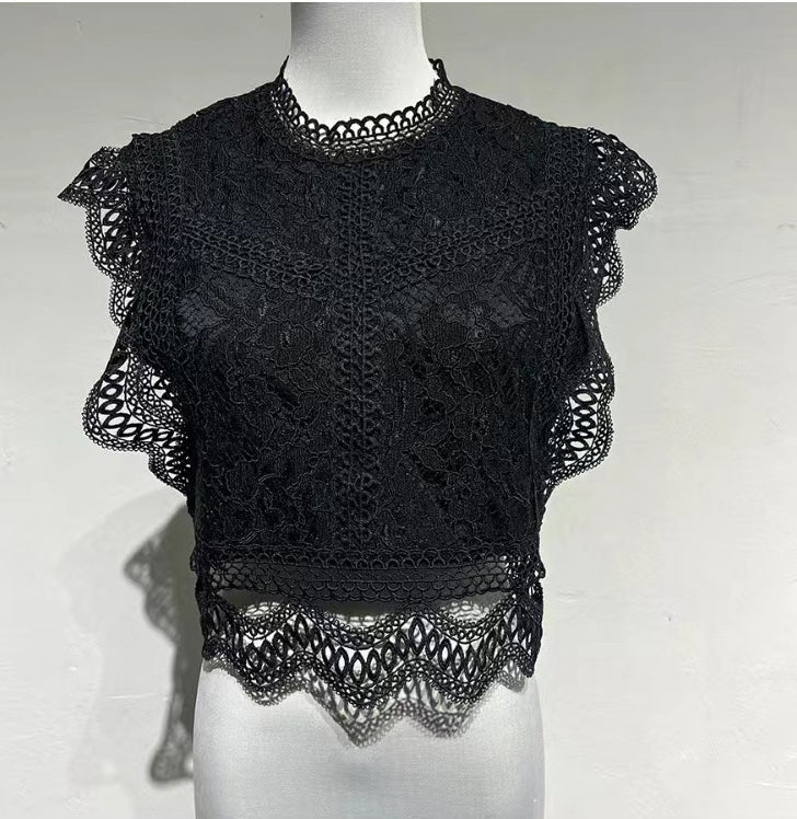 Women Summer Sexy Hollow Solid Lace Top 4