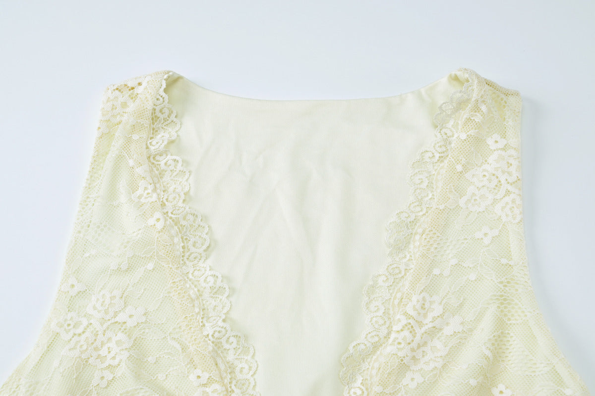 Women summer sexy v-neck lace slit Bodycon Dress 11