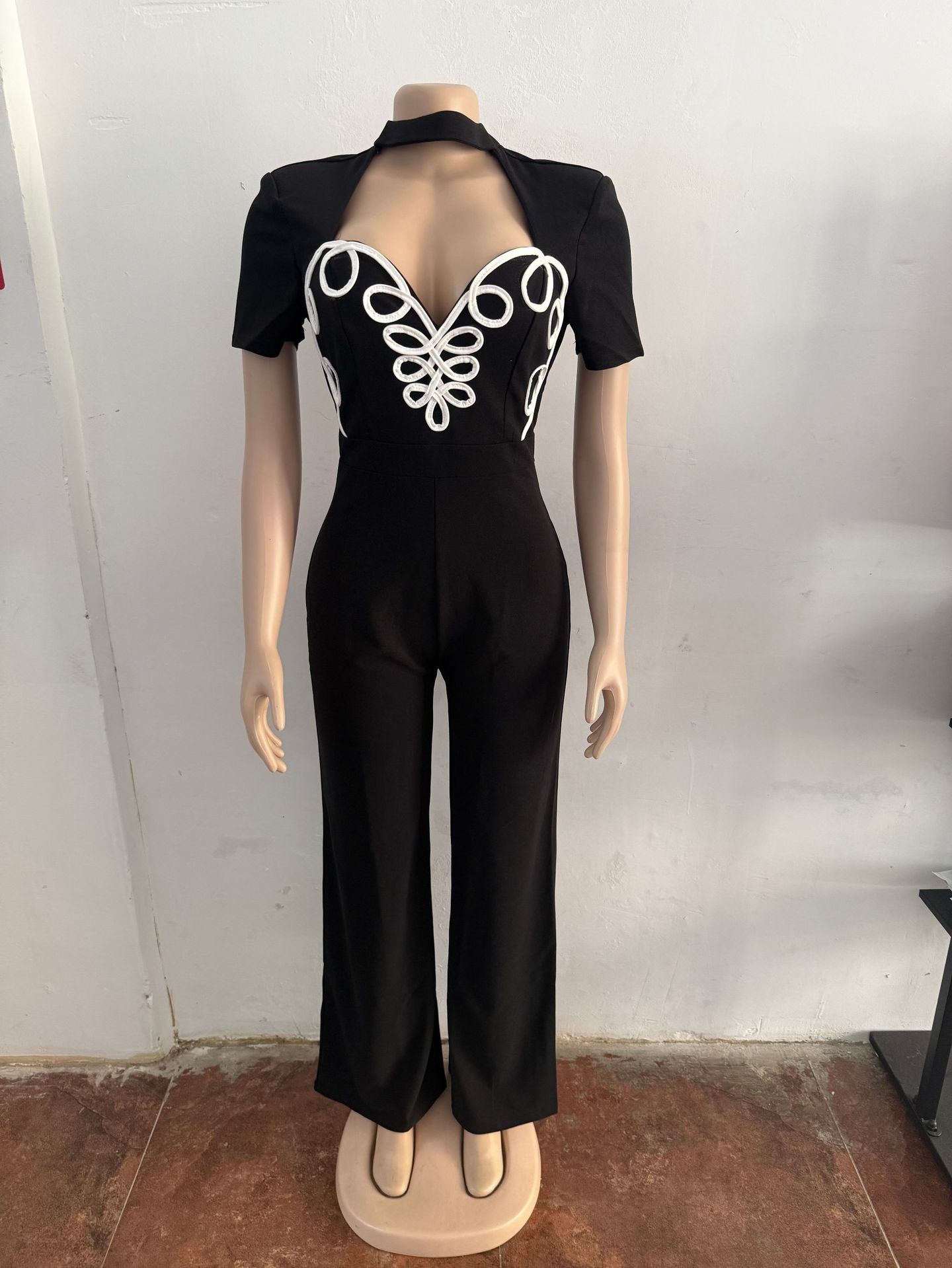 Women Elegant Patchwork Short-Sleeved Jumpsuit 11