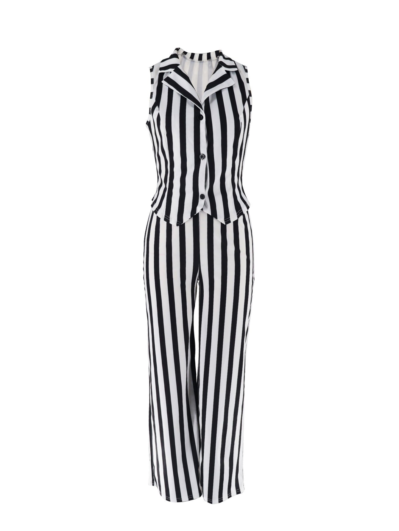 Women casual black and white striped sleeveless top and wide-leg pants two-piece set 7