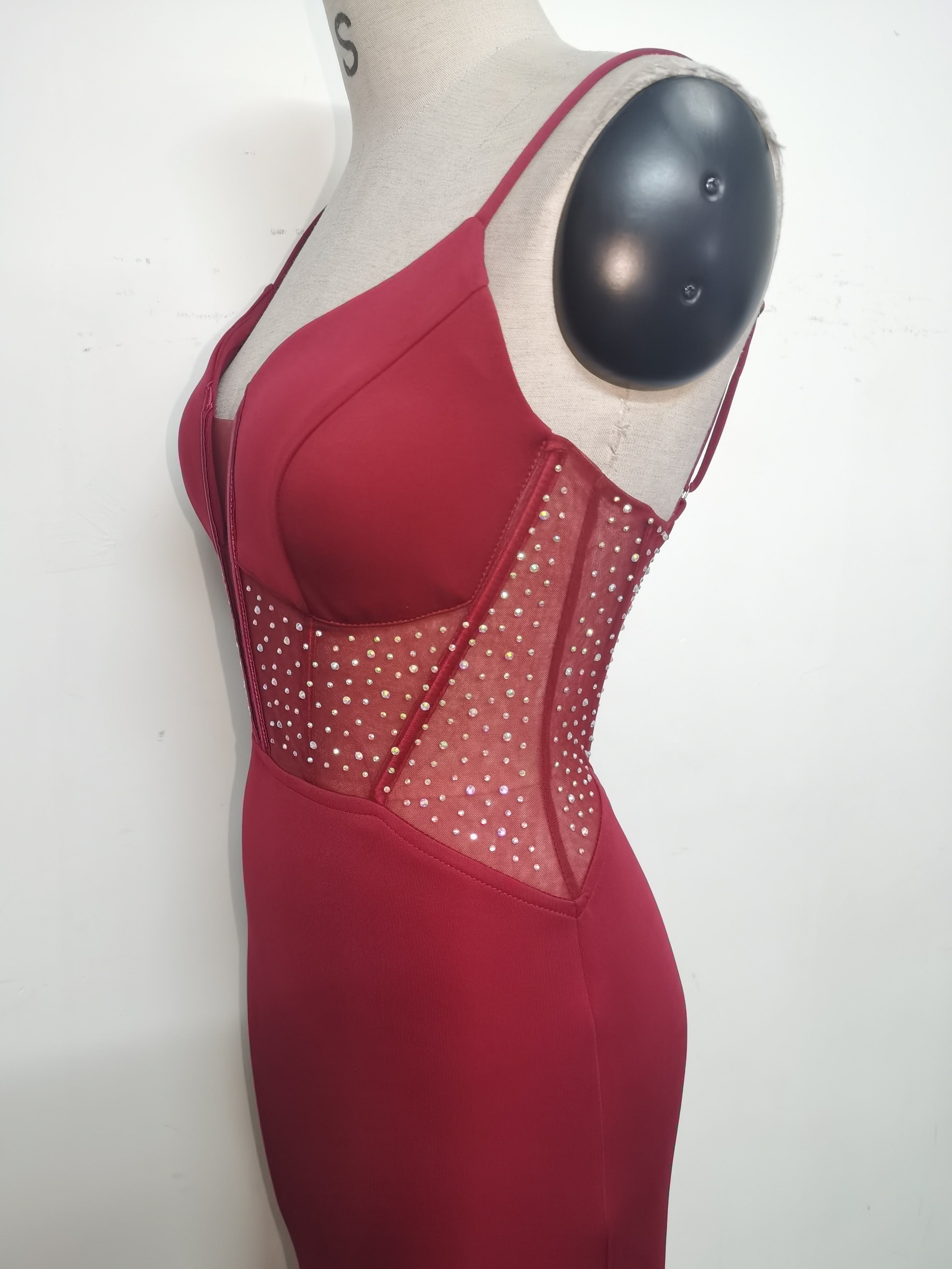 Women fishbone Fitted Mesh Beaded Bodycon fishtail evening dress 21