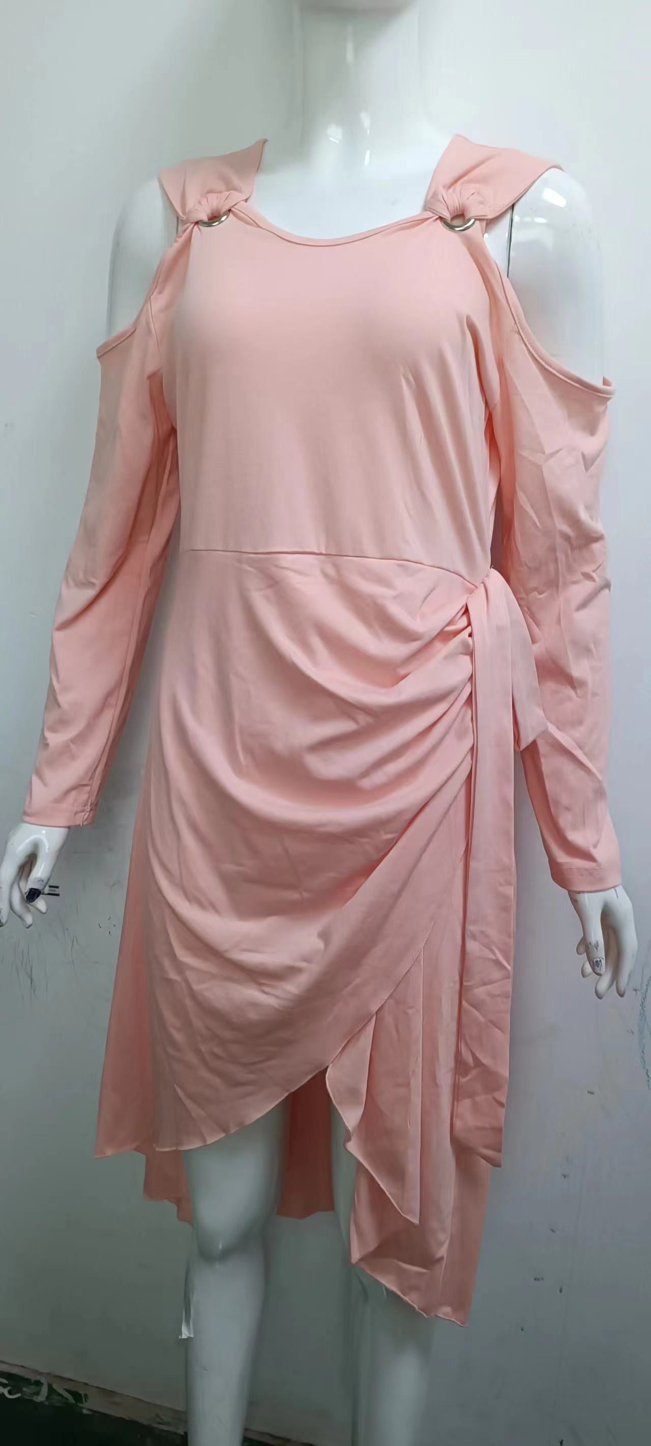 Women Solid Metal Button V-Neck Lace-Up Dress 15