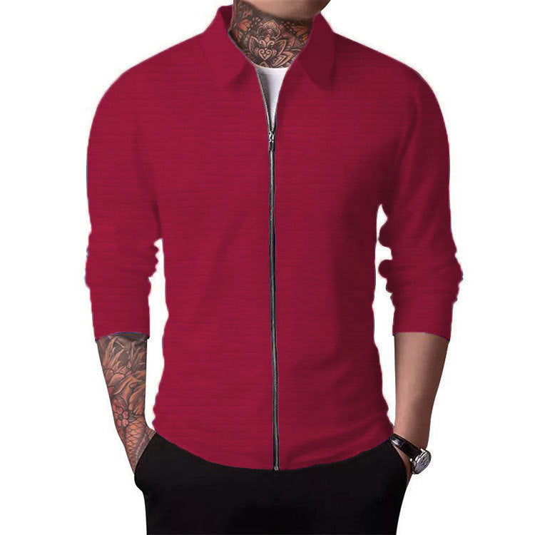 Men's Autumn Long Sleeve Turndown Collar Casual Waffle Jacket 8