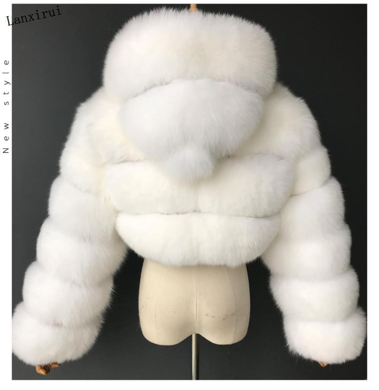 Women Faux furry Hooded Long Sleeve Crop Jacket 14