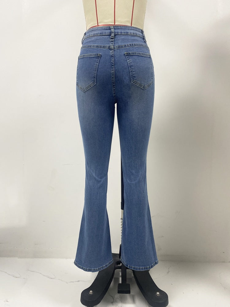 Spring Chic High Waist Slim Fit Flared Denim Pants 12