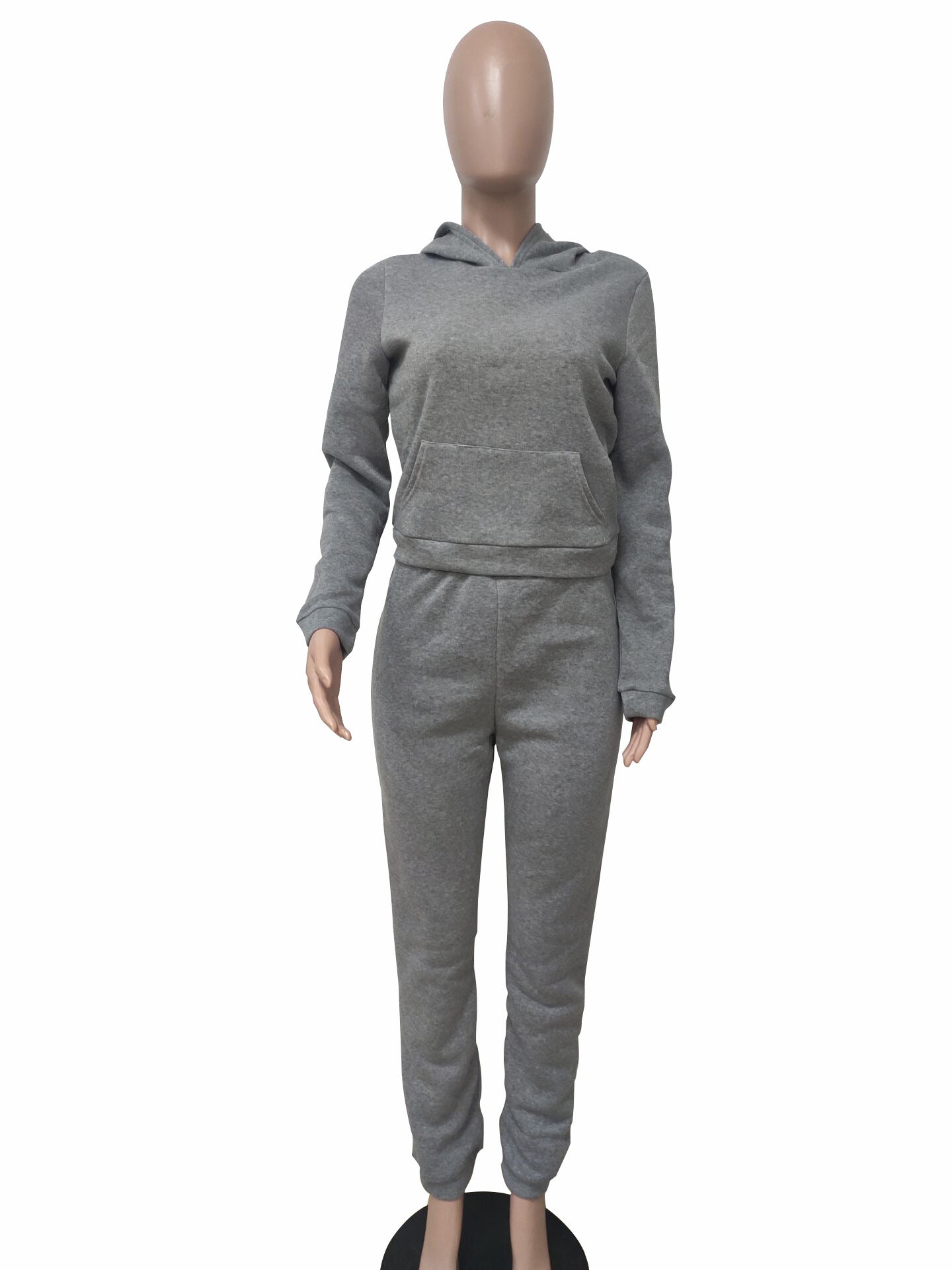 Women Fall/Winter Solid Hoodies and Pant Sport Two-Piece Set 32