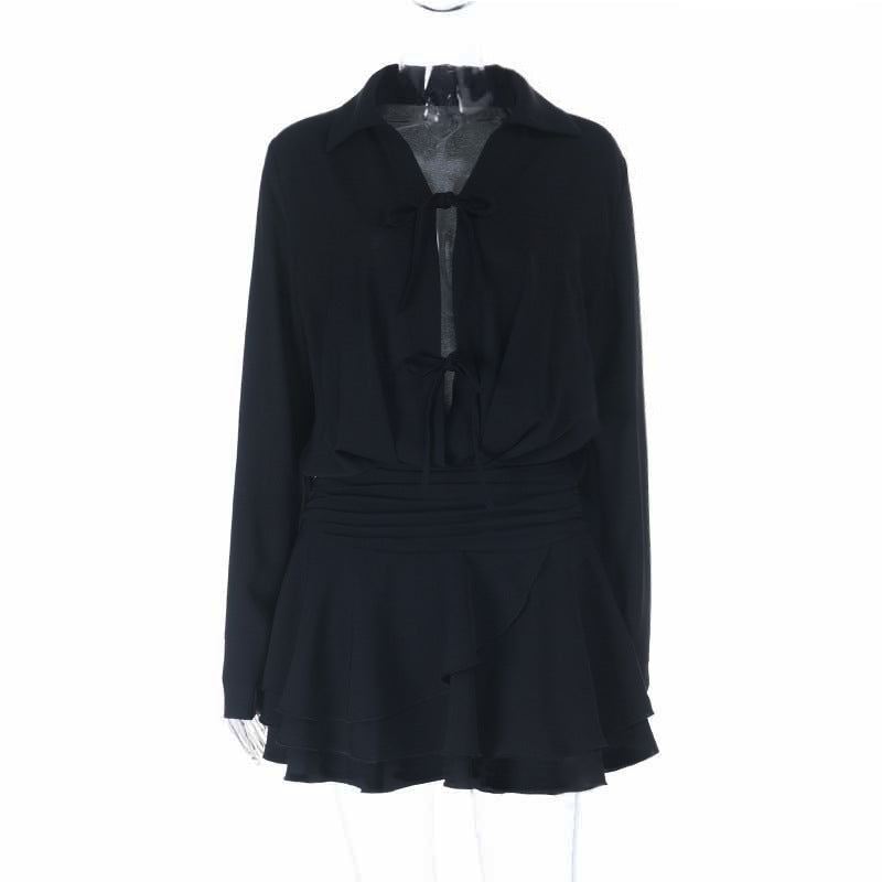 Women's Fashion Chic Lace-Up Long Sleeve Short Dress 6