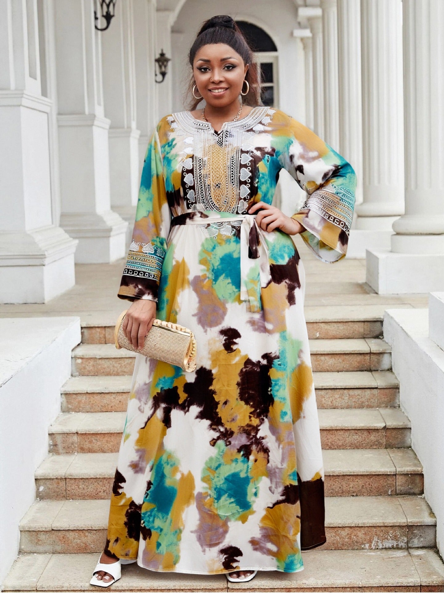 Plus Size women's clothing Chic elegant lace Patchwork loose Casual long dress 4