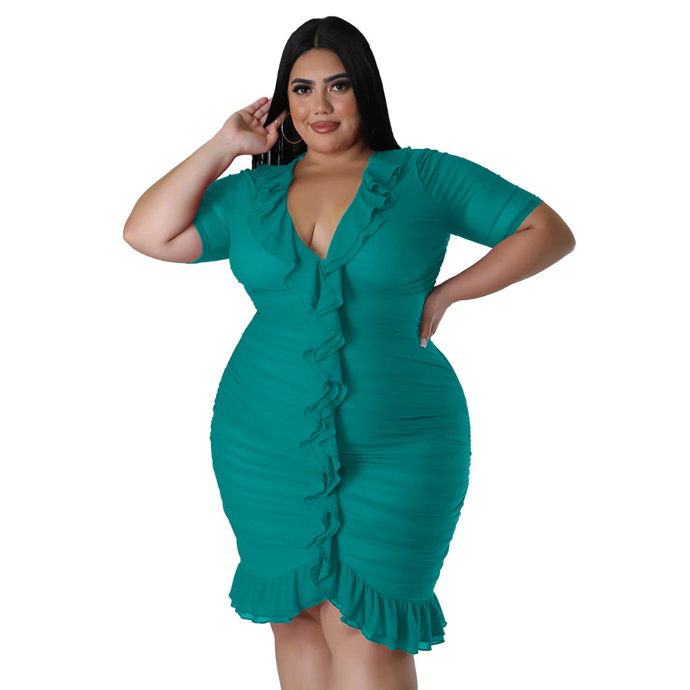 Plus Size Women'S Mesh Lining See-Through Double Layer Ruffle Sexy Dress 8