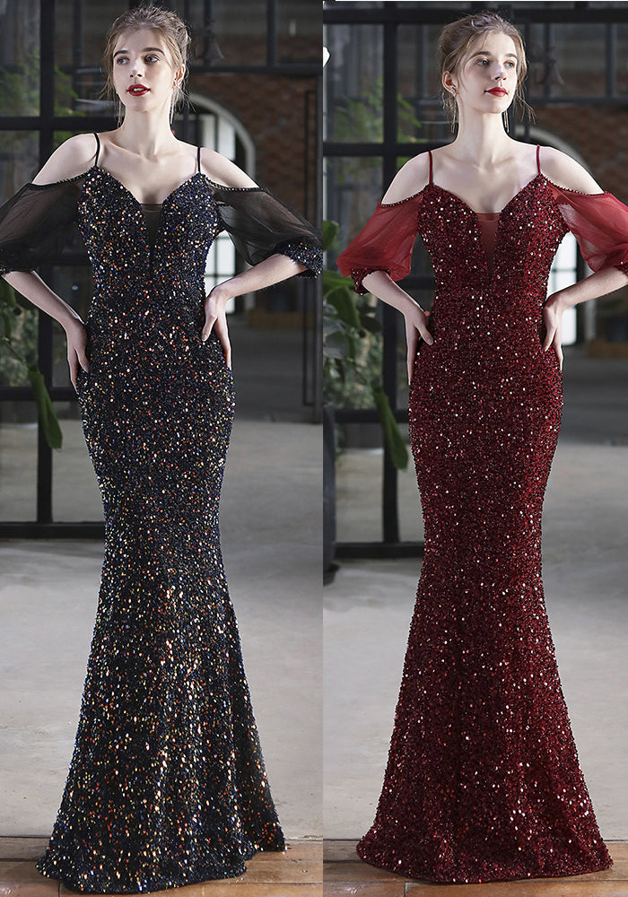 Summer Formal Sequin Patch Strap Mermaid Evening Dress