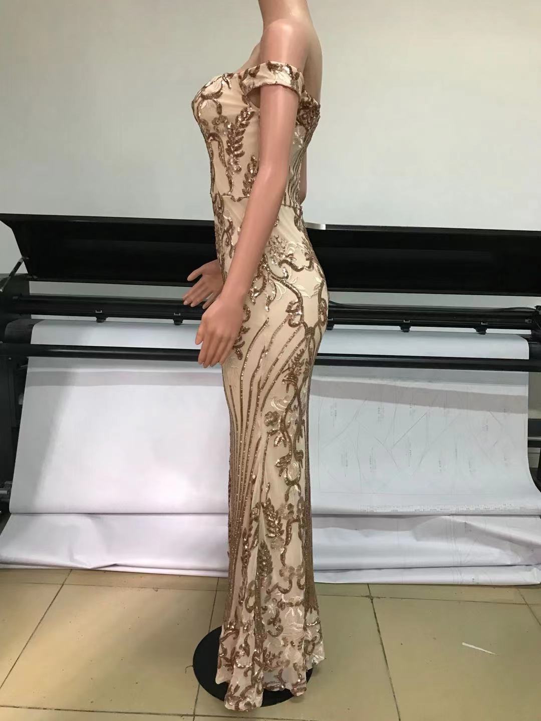 Women Halter Neck Off Shoulder Sequin Mesh Slit Sexy Dress 15