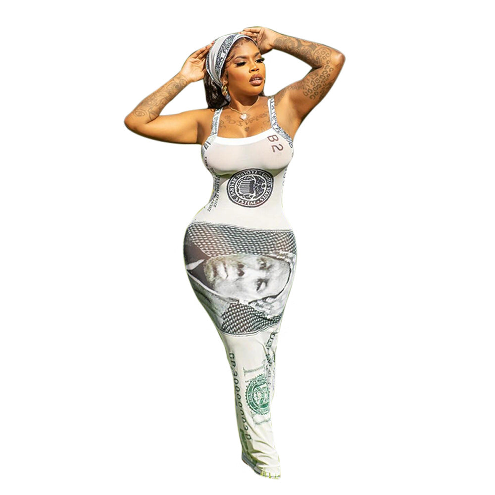 Women Printed Suspender Sexy Maxi Dress 10