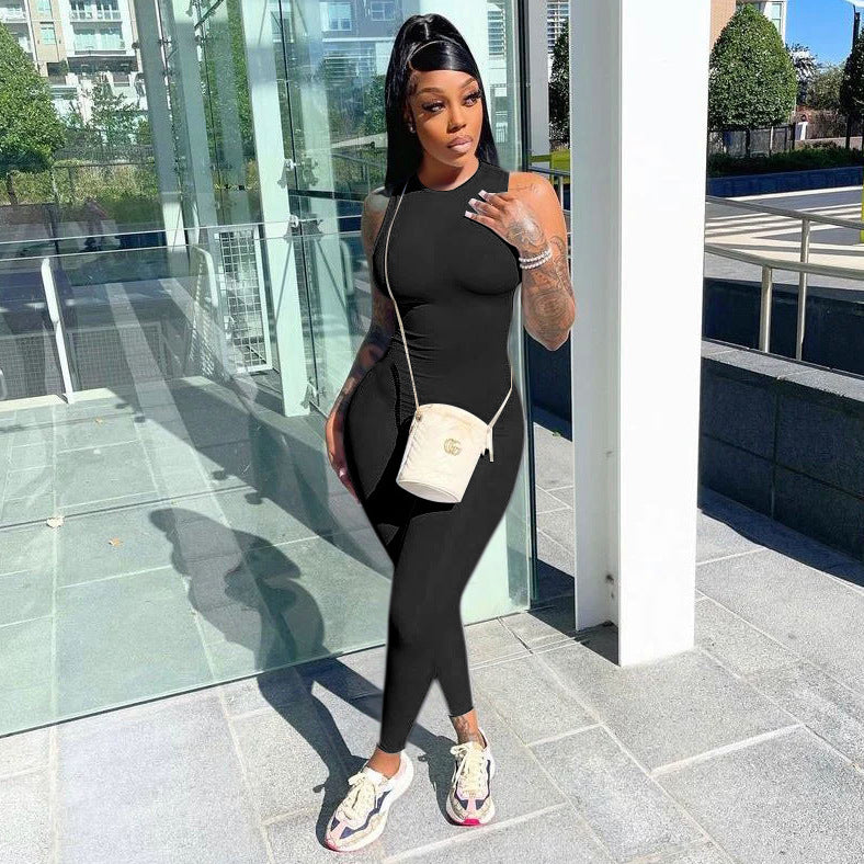 Women Summer American Sleeveless Solid Jumpsuit 6