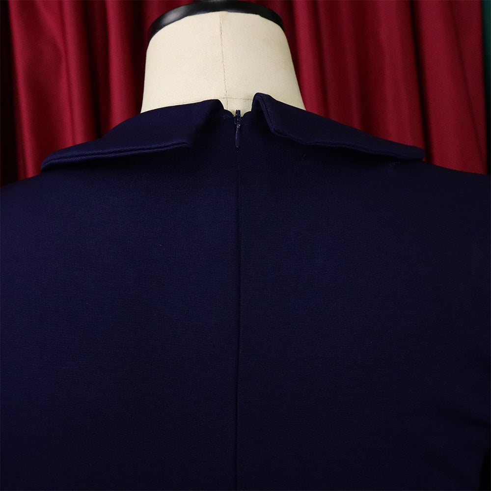 Women'S Fall/Winter Mesh And Pleated Plus Size Ol Chic Career Dress 23