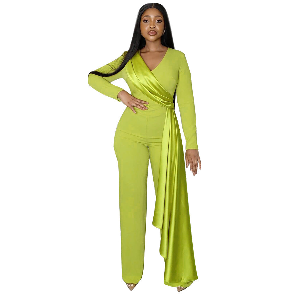 Women Long Sleeve V-Neck Slim Jumpsuit 8