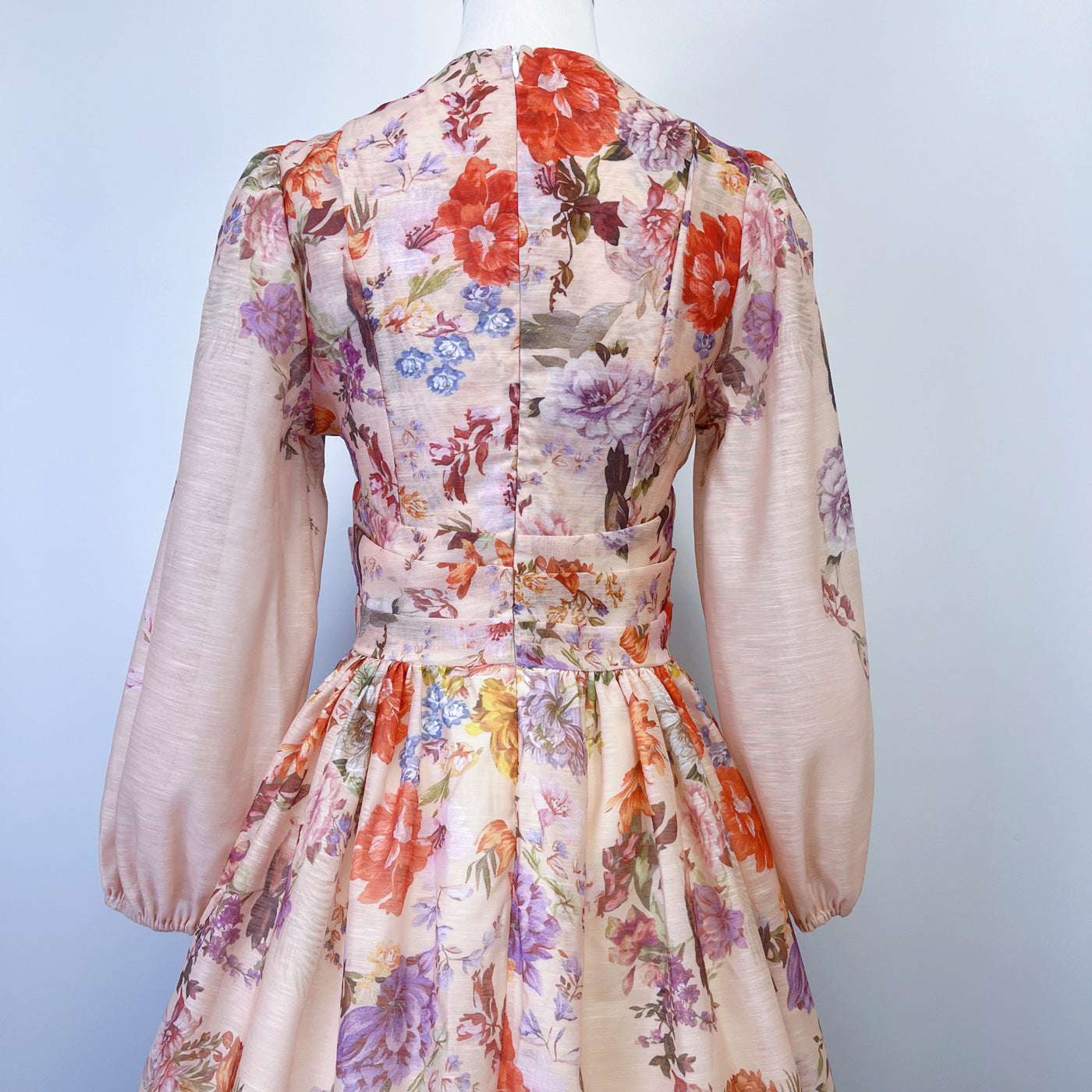 V neck Floral Print High Waist Pleated Holidays Short Dress for Women 15