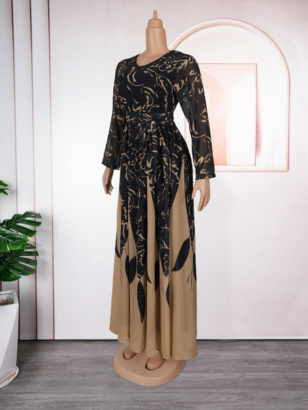 Plus Size African Women Long Sleeve Elegant Print Chiffon Maxi Dress 10