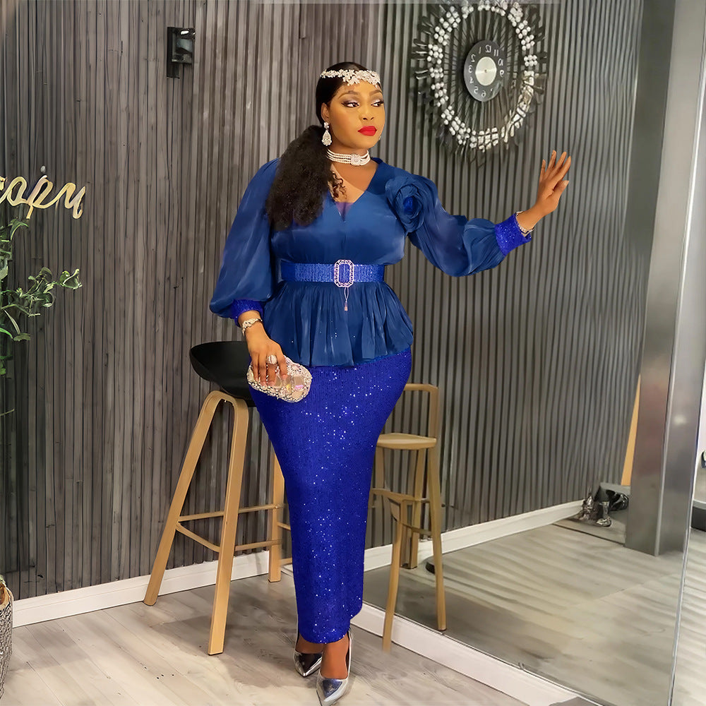 Africa Plus Size Women's Fashion Loose Sequin Evening Dress