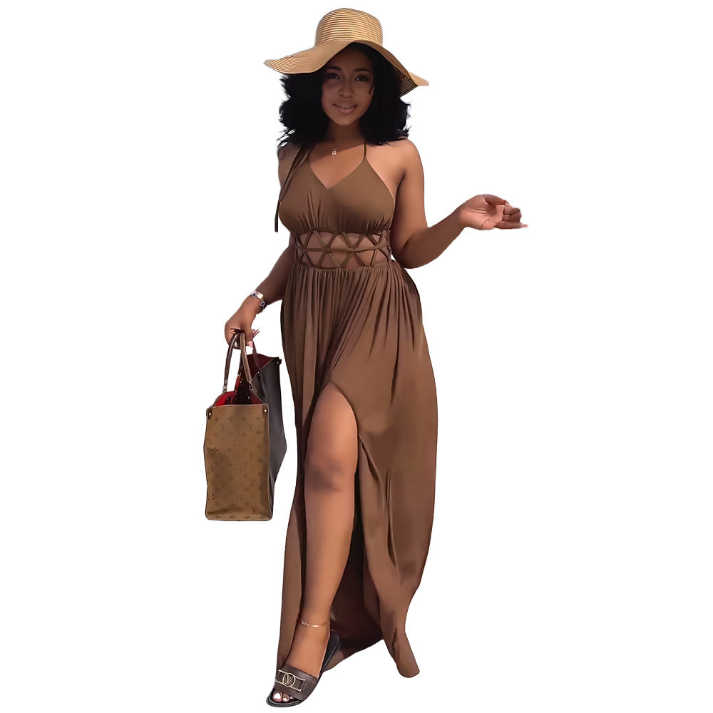 Women Sexy Cutout Backless Tie Casual Slit Dress 7