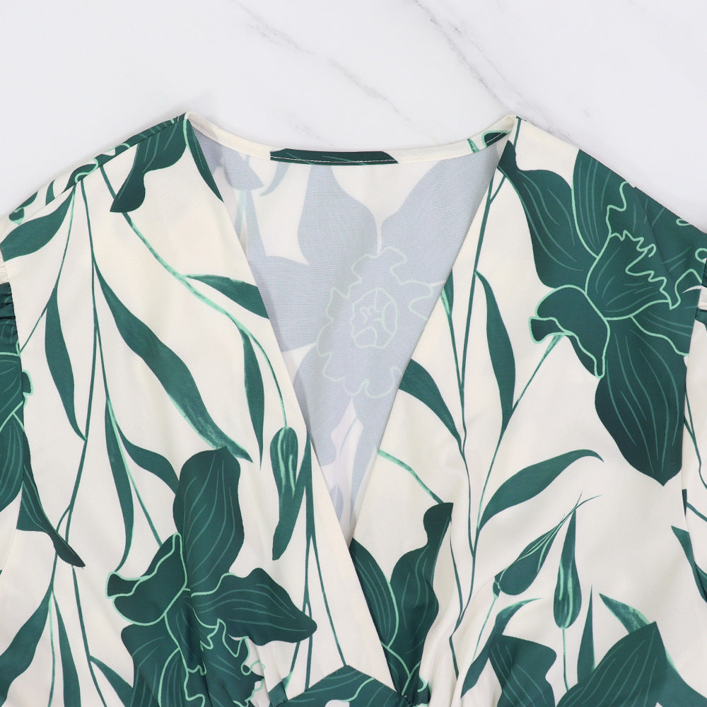 Women autumn long-sleeved V-neck slit dress 6