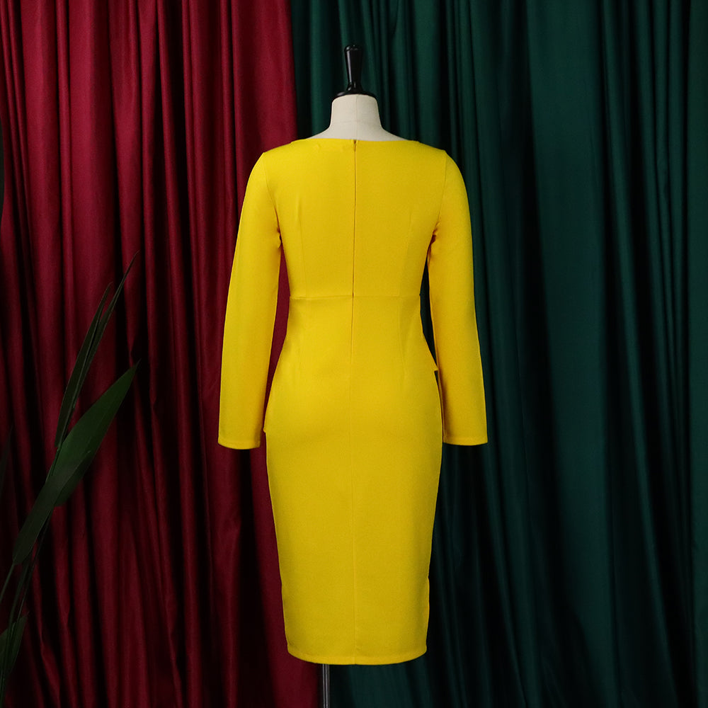 Plus Size African Women Fall Slash Shoulder Elegant Long Sleeve Dress 17