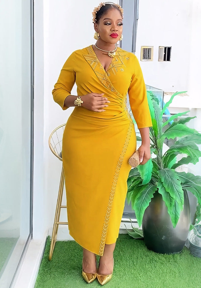 Plus Size African Women Elegant Studded Bodycon Dress