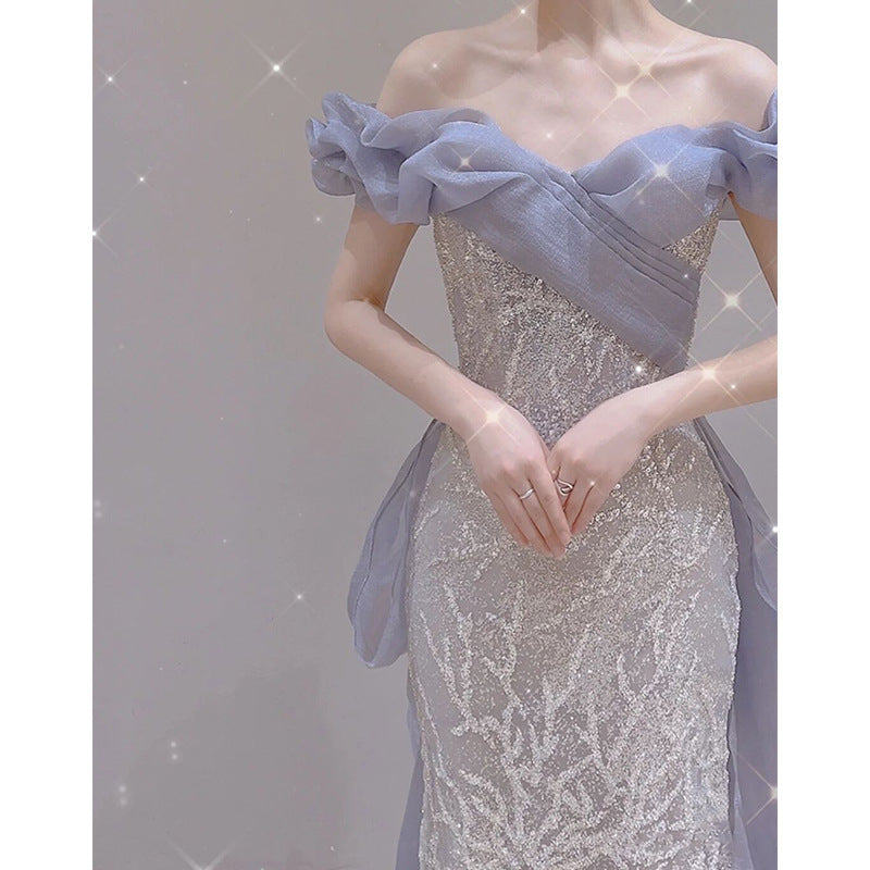 Women Off Shoulder Sequin Party Mermaid Evening Dress（Processing time need 3-6 days） 4