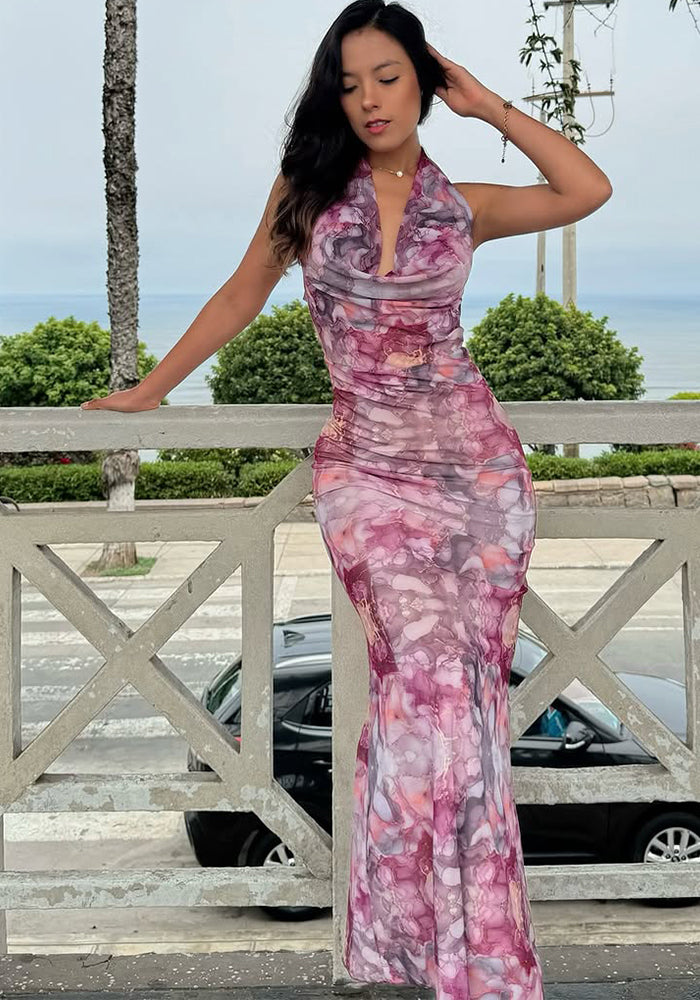 Women Summer Halter Neck Printed Dress