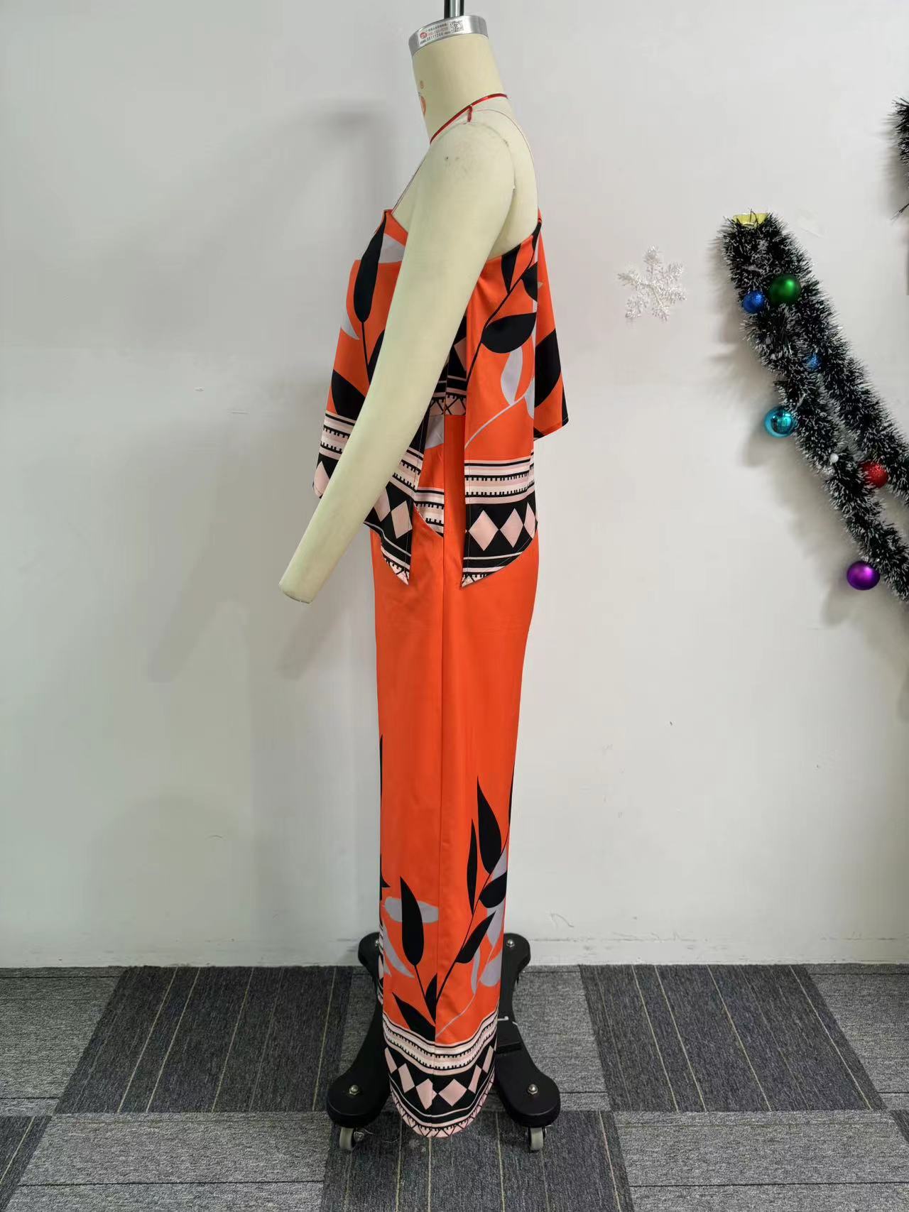 Printed Slash Shoulder Irregular Wide Leg Jumpsuit 8