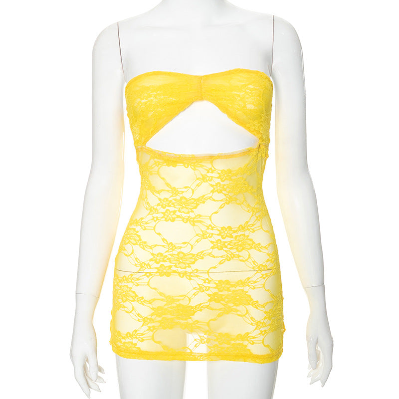 Women Summer Lace Hollow Off Shoulder Strapless Top and Pants Two-piece Set 7